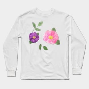 watercolour pink flowers watercolor purple flowers pink and purple flowers Long Sleeve T-Shirt